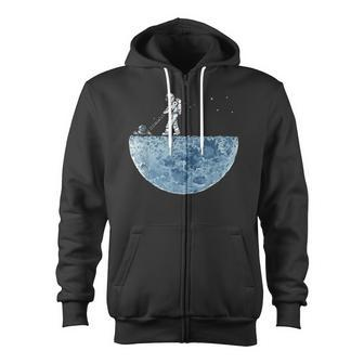 Astronaut Mowing The Moon Lawn Zip Up Hoodie - Monsterry