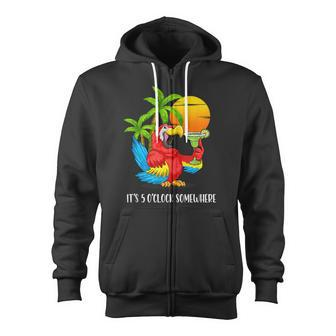 Beach Vacation Drinking Parrot It's 5 O'clock Somewhere Zip Up Hoodie - Monsterry