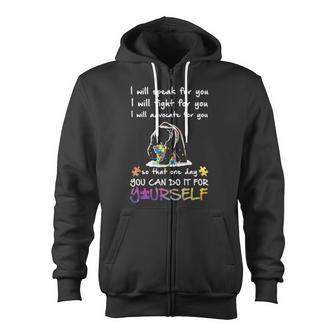 Bear Autism I Will Speak For You I Will Fight For You I Will Advocate For You Yourself Zip Up Hoodie - Monsterry