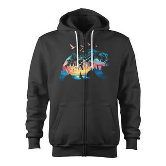 Bear Nature Outdoor Mountains Forest Trees Bear Wildlife Zip Up Hoodie - Monsterry CA