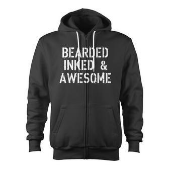 Bearded Inked & Awesome Beard Tattoo Logo Tshirt Zip Up Hoodie - Monsterry DE