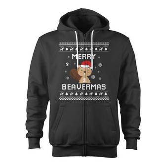 Beaver Lover Christmas Ugly Xmas Beaver Sweater Beaver Zip Up Hoodie - Monsterry UK