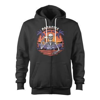 Beer Beach Bar Retro Skull Skeleton Beer Sunset Tee Zip Up Hoodie - Monsterry