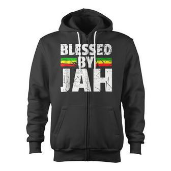 Blessed By Jah Rasta Reggae Graphic Jah Bless Print Zip Up Hoodie - Monsterry CA
