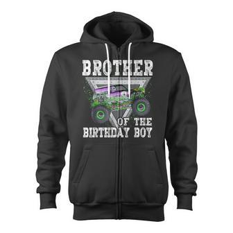 Brother Of The Birthday Boy Monster Truck Birthday Family Zip Up Hoodie - Monsterry DE