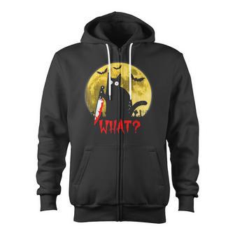 Cat What Murderous Black Cat Holding Knife Halloween Zip Up Hoodie - Monsterry AU