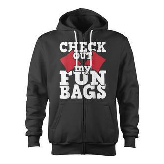 Check Out My Funbags Cornhole Player Bean Bag Game Zip Up Hoodie - Monsterry