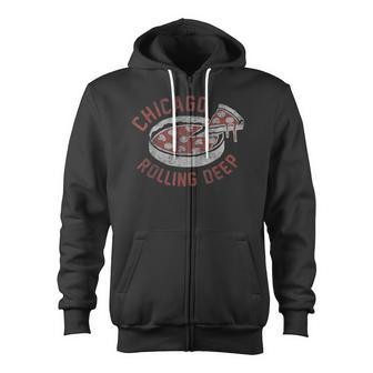 Chicago Rolling Deep Dish Pizza Vintage Graphic Zip Up Hoodie - Monsterry CA