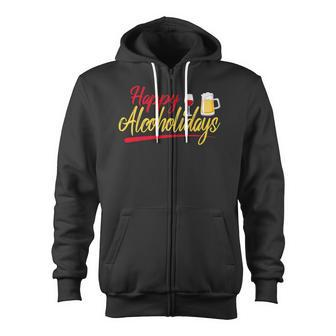 Christmas Happy Alcoholidays Tees Alcohol Wine Beer Zip Up Hoodie - Monsterry