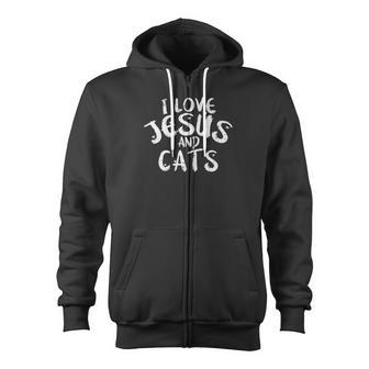 Christmas I Love Jesus And Cats Christian Pet Xmas Zip Up Hoodie - Monsterry