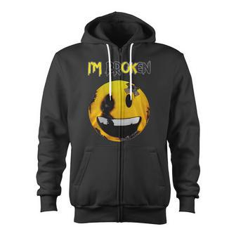 Confused Smile I'm Broken Invisible Illness I'm Ok Broken Zip Up Hoodie - Monsterry