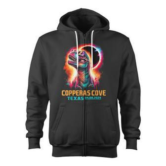 Copperas Cove Texas Total Solar Eclipse 2024 T Rex Dinosaur Zip Up Hoodie - Monsterry
