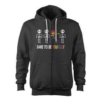 Dare To Be Yourself Lgbt Gay Pride Lesbian Bisexual Ally Quote Zip Up Hoodie - Monsterry UK