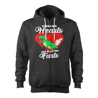 Dinosaurs Stealing Hearts And Blasting Farts Valentines Day Zip Up Hoodie - Monsterry CA