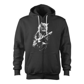 Distressed Cat Playing Guitar Punk Rock & Roll Vintage Zip Up Hoodie - Monsterry