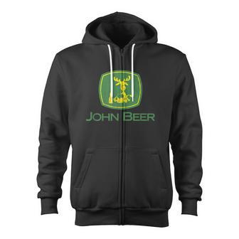 Distressed S Tractor John Beer Deer Farmer Tshirt Zip Up Hoodie - Monsterry CA