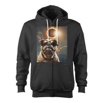 Dog Taking A Selfie With Solar 2024 Eclipse Wearing Glasses Zip Up Hoodie - Monsterry DE