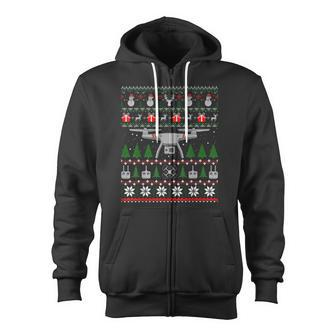 Drone Ugly Christmas Sweater Quadcopter Zip Up Hoodie - Monsterry