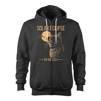 Eclipse Cat 2024 Solar Cat Totality Eclipse Solar 2024 Cat Zip Up Hoodie - Monsterry