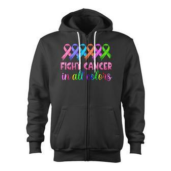 Fight Cancer In All Color Feather Breast Cancer Awareness Zip Up Hoodie - Monsterry