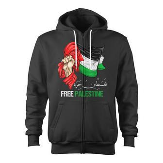 Free Gaza Free Palestine Flag Arabic Jerusalem Human Rights Zip Up Hoodie - Monsterry