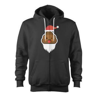 Poo Poop Emoticon Emoticon With Santas Hat And Beard Zip Up Hoodie - Monsterry DE