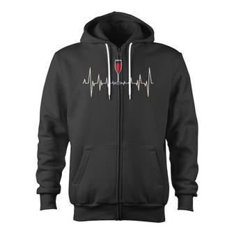Wine Heartbeat Party Alcohol Glass Of Wine Zip Up Hoodie - Monsterry CA