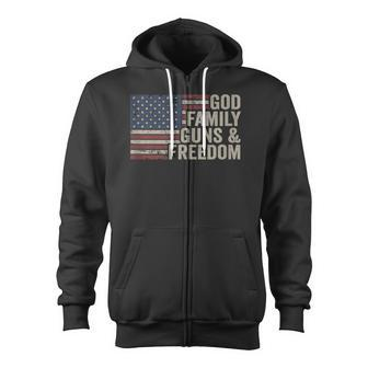 God Family Guns & Freedom Pro Gun Vintage Usa Flag Zip Up Hoodie - Monsterry CA