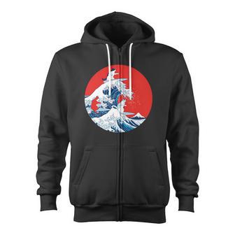 Great Kanagawa Wave Of Cats Zip Up Hoodie - Monsterry DE