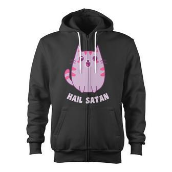 Hail Satanic Kawaii Cat Zip Up Hoodie - Monsterry UK