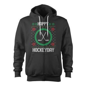 Happy Hockey Days Ugly Christmas Sweater Hockey Zip Up Hoodie - Monsterry AU