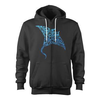 Hawaiian Manta Ray Tribal Polynesian Tattoo Pacific Stingray Zip Up Hoodie - Monsterry DE