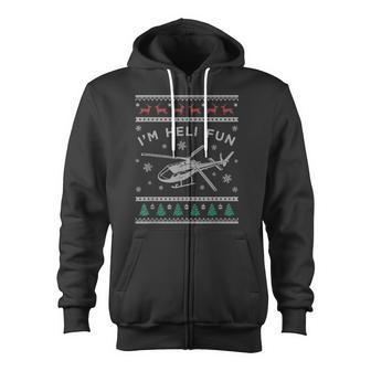 Helicopter Ugly Christmas Sweater Heli Pilot Zip Up Hoodie - Monsterry UK