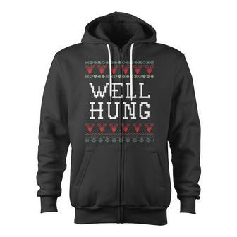 Well Hung Holiday Ugly Christmas Sweater Zip Up Hoodie - Monsterry CA