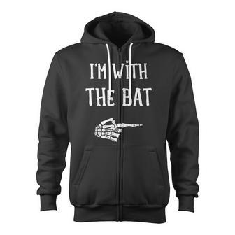 I'm With The Bat Matching Couple Costume Halloween Zip Up Hoodie - Monsterry