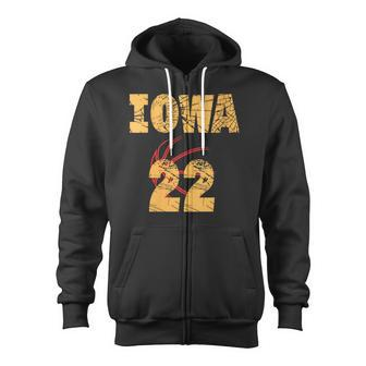 Iowa 22 Golden Yellow Sports Team Jersey Number Zip Up Hoodie - Monsterry