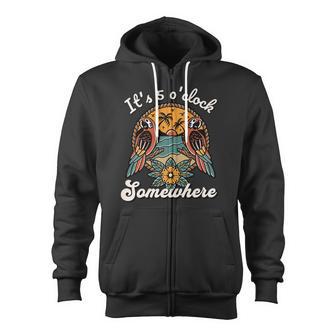 It's 5 O’Clock Somewhere Parrot Summer Beach Sunset Drinking Zip Up Hoodie - Monsterry DE