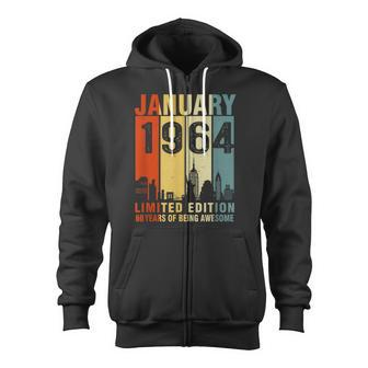 January 1964 60 Years Of Being Awesome Vintage Zip Up Hoodie - Monsterry