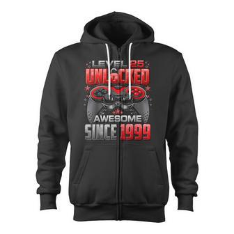Level 25 Unlocked Awesome Since 1999 25Th Birthday Gaming Zip Up Hoodie - Monsterry AU