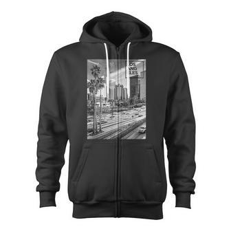 Los Angeles Realistic Photo With Los Angeles Text Apparel Zip Up Hoodie - Monsterry AU