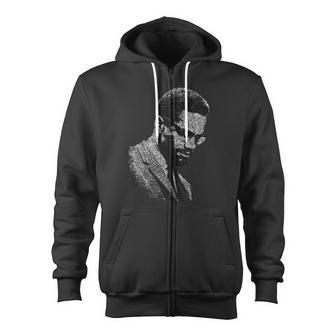 Malcolm X Black And White Portrait Zip Up Hoodie - Monsterry