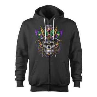 Mardi Gras Skull Top Hat New Orleans Witch Doctor Voodoo Zip Up Hoodie - Monsterry CA
