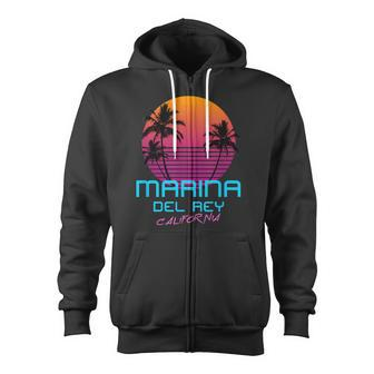 Marina Del Rey California Retro 80S Zip Up Hoodie - Monsterry CA
