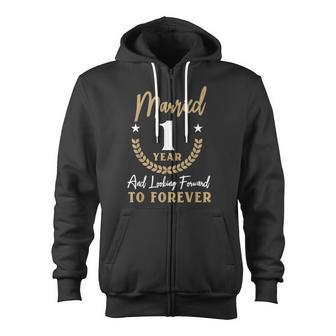 Married 1 Year 1St Wedding Anniversary Couples Matching Zip Up Hoodie - Monsterry AU