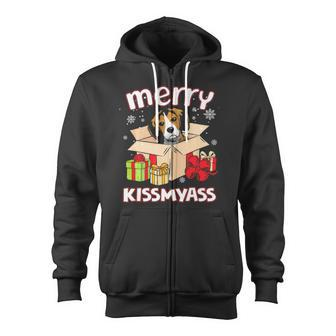 Merry Kissmyass Beagle In Box Xmas Zip Up Hoodie - Monsterry DE