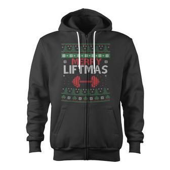 Merry Liftmas Ugly Christmas Sweater Gym Workout Zip Up Hoodie - Monsterry AU