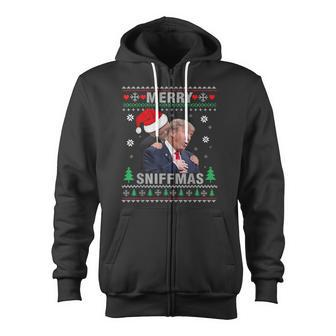 Merry Sniffmas Christmas Anti Biden Ugly Christmas Sweater Zip Up Hoodie - Monsterry AU