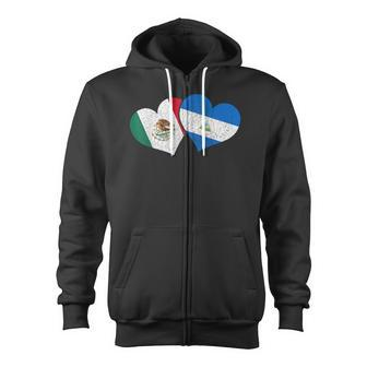 Mexico Nicaragua Hearts Mexican Nicaraguan Flag Pride Nica Zip Up Hoodie - Monsterry