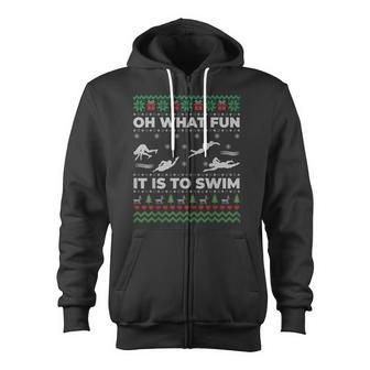 Oh What Fun It Is To Swim Ugly Christmas Sweater Zip Up Hoodie - Monsterry DE