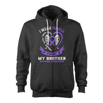 Overdose Awareness In Memory Of Brother Purple Ribbon Zip Up Hoodie - Monsterry
